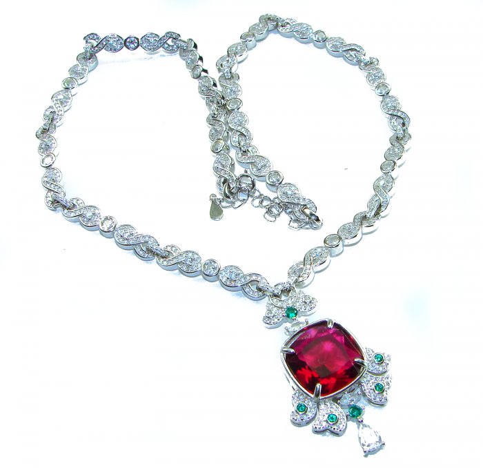 Art Deco - Luxurious natural 12.5 carat Ruby .925 Sterling Silver handmade Statement necklace - video