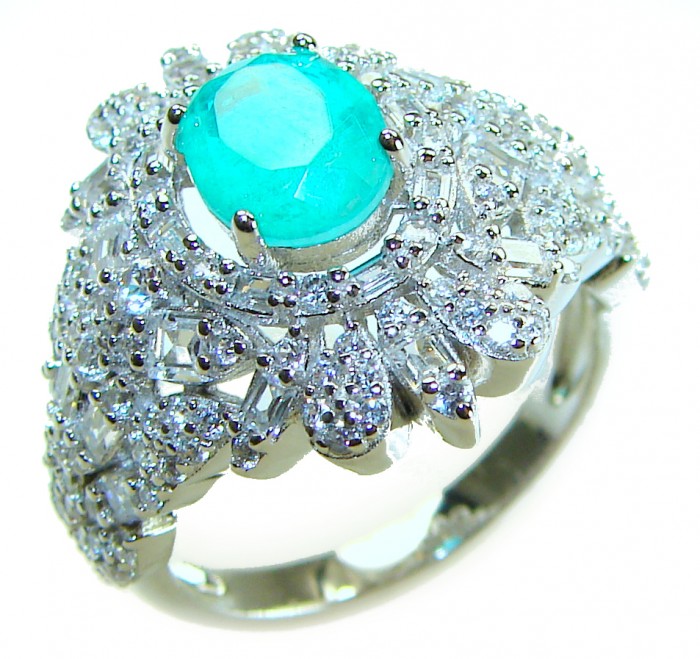 Vintage style - Timless Beauty 6.5 carat Emerald .925 Sterling Silver handcrafted Statement ring size 6 1/4