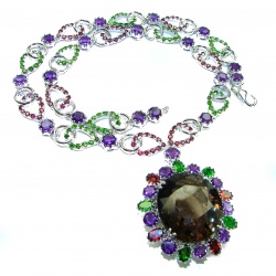 Outstanding 47.5 carat authentic Smoky Topaz .925 Sterling Silver handcrafted Statement necklace