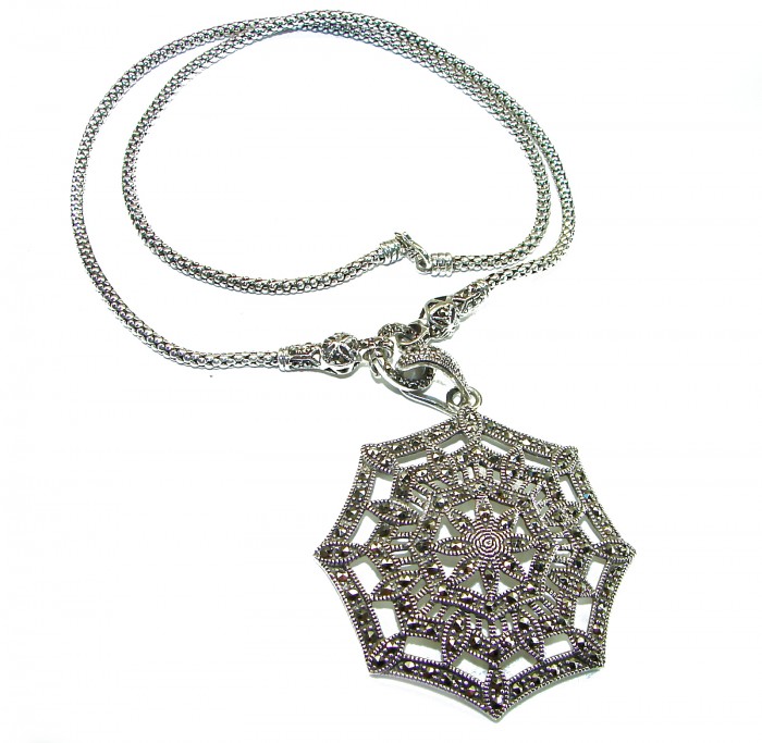 Bright Star - Large genuine Marcasite .925 Sterling Silver necklace 20 inches long