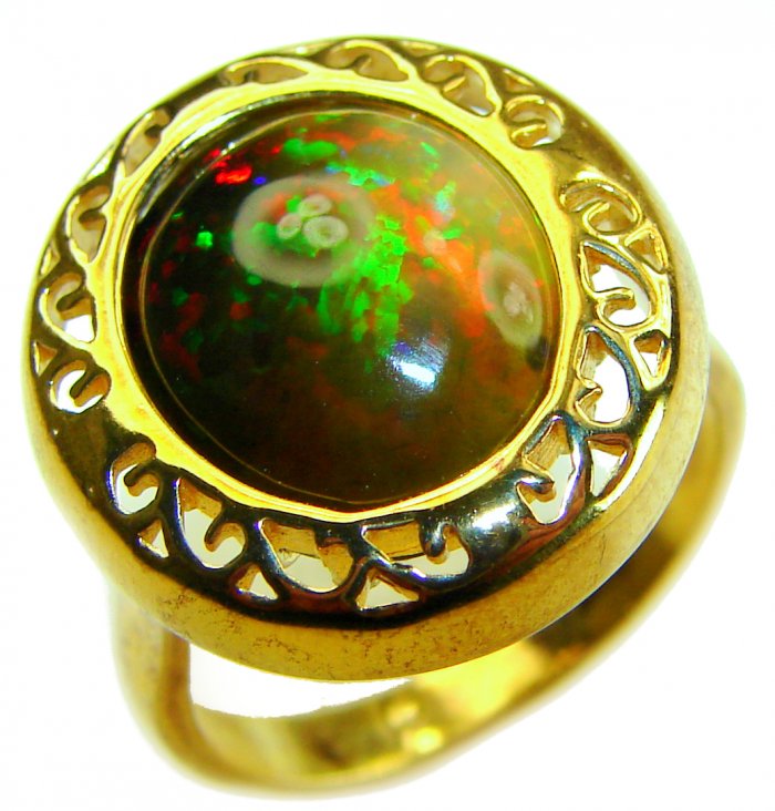 Milky way Genuine 14.2 carat Black Opal 18K Gold over .925 Sterling Silver handmade Ring size 7 3/4 - video