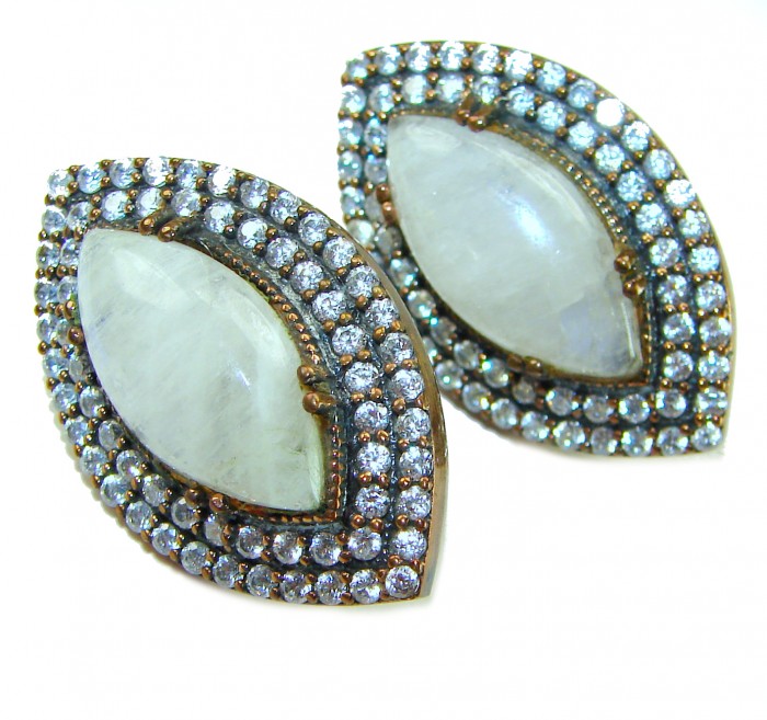 Cascades OF LIGHT Genuine 15.2 carat Fire Moonstone .925 Silver handcrafted earrings