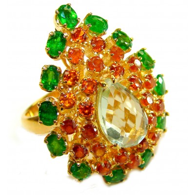 Giovanna - Authentic 19.9 carat Brazilian Citrine .925 Sterling Silver dipped in 18K Gold handcrafted Huge Ring size 6