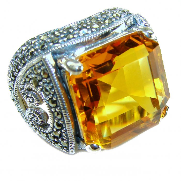 Pure Celestial energy Natural 33.4 carat Golden Topaz Marcasite .925 Sterling Silver handmade Large Statement Ring size 7 - video