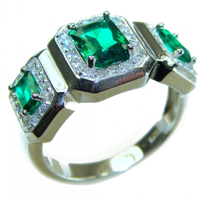 Natural 8.6 carat Chrome Diopside .925 Sterling Silver Reversible ring size 6 1/4