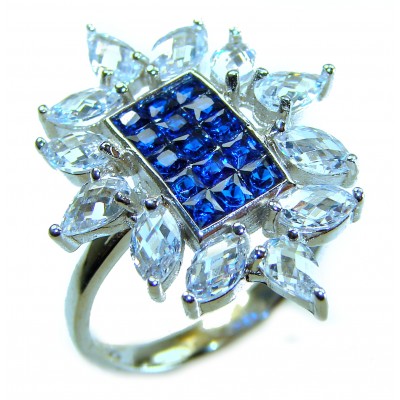 Art Deco - Precious Sapphire - authentic 22.2 carat Sapphire .925 Sterling Silver Eternity Ring size 7 1/2