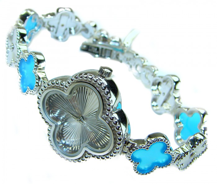 Precious Authentic inlay BLUE TOPAZ .925 Sterling Silver handmade Bracelet Watch