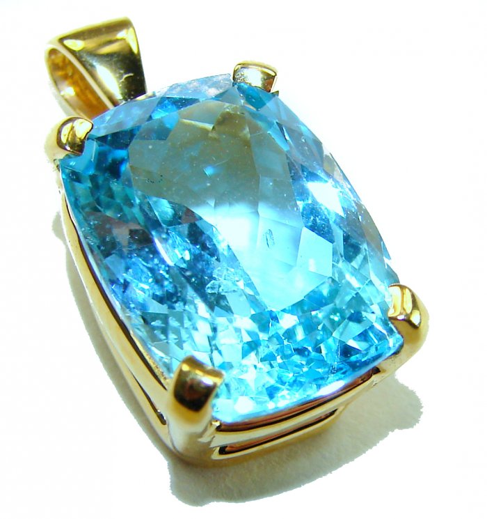 Atlantica baquette cut 10.9 carat Swiss Blue Topaz 18K Gold over .925 Sterling Silver Handcrafted Pendant - video