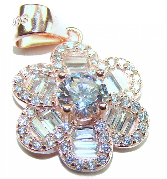 Art deco Floral design2.1 carat White Topaz .925 Sterling Silver dipped in 18K Rose Gold handcrafted Pendant