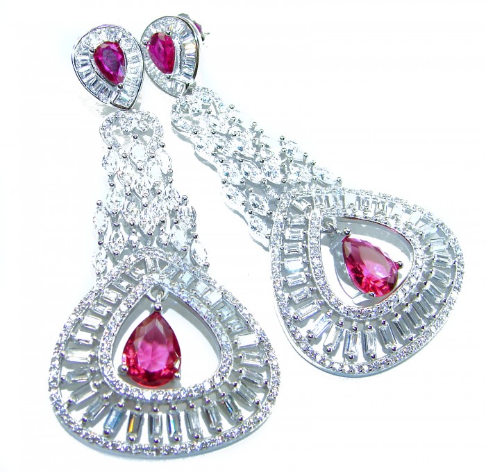 Pure Luxury 22.2 carat natural Ruby .925 Sterling Silver handmade Statement earrings
