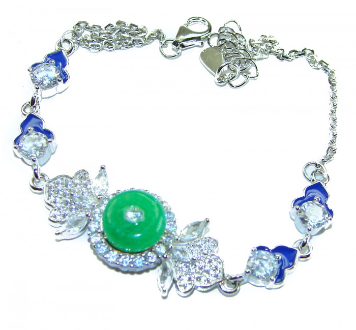 Art Deco - 4.8 carat Jade coral lapis lazuli enamel .925 Sterling Silver handmade Statement Bracelet