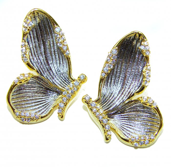 Golden Butterfly White Topaz highly polished 18K Gold over .925 Sterling Silver Italy made Earrings - video