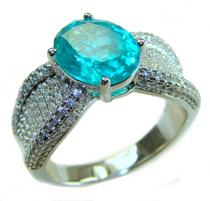 Eau Pure 7.5 carat Paraiba Tourmaline .925 Sterling Silver Handcrafted Ring size 7 1/4