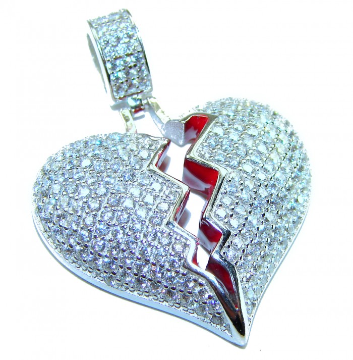 Broken Heart Luxurious 12.4 carat White Topaz .925 Sterling Silver handcrafted pendant