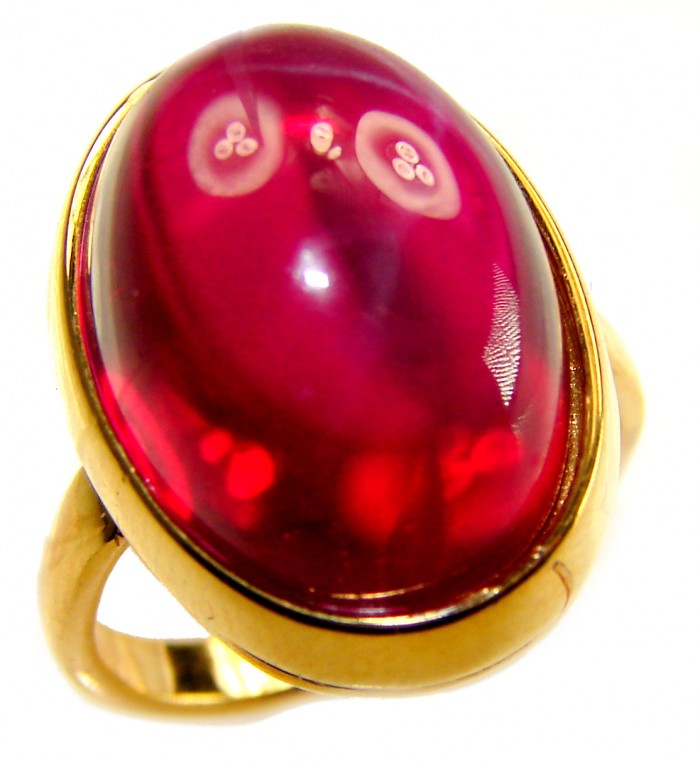 Bella Rosa Genuine 27.8 CARAT Ruby .925 Sterling Silver dipped in 18K Gold Large Statement Ring size 6 1/4