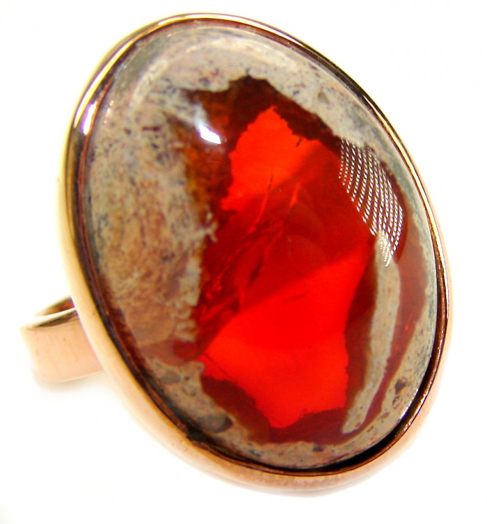 Golden Galaxy best quality 25.8 carat Mexican Opal 18K Rose Gold over .925 Sterling Silver handmade ring 7 adjustable