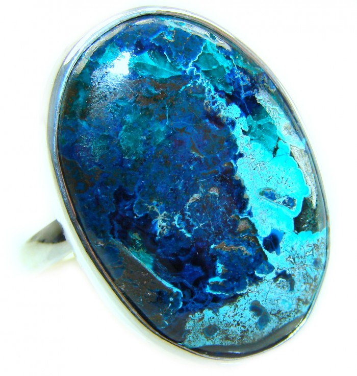 Authentic Parrot's Wing Chrysocolla .925 Sterling Silver handcrafted ring size 8 adjustable
