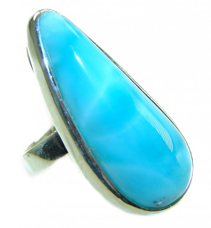Caribbean Beauty 44.5 carat Genuine perfectly Blue Larimar .925 Sterling Silver handmade LARGE ring size 8 adjustable - video