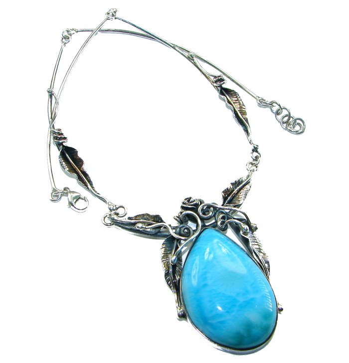 Glorious Nature Best quality authentic 47.5 carat Larimar . 925 Sterling Silver handmade necklace