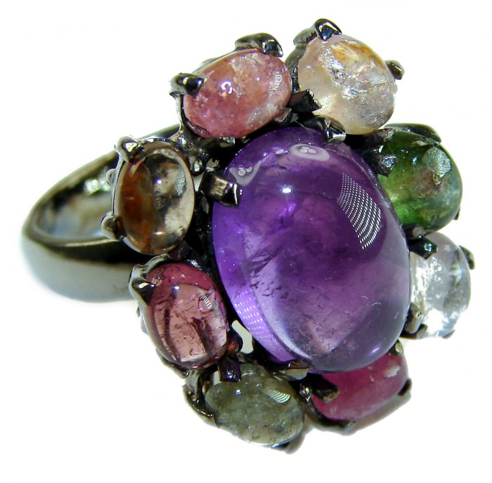 Purple Royalty 14.5 carat Amethyst .925 Sterling Silver dipped in black rhodium Handcrafted Ring size 7 - video
