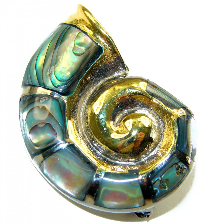 Atlantis Natural Rainbow Abalone 18K Gold over .925 Sterling Silver handmade Pendant