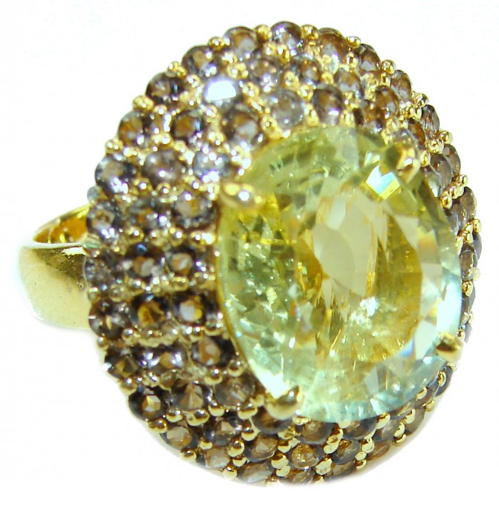 Real Treasure 10.5 carat Golden Topaz .925 Sterling Silver dipped in 22K Gold Handcrafted Huge Ring size 6 3/4 - video