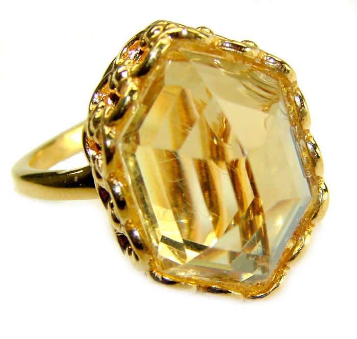 Golden Rose Natural 28.4 carat Golden Topaz 18K Gold over .925 Sterling Silver handmade Large Statement Ring size 10