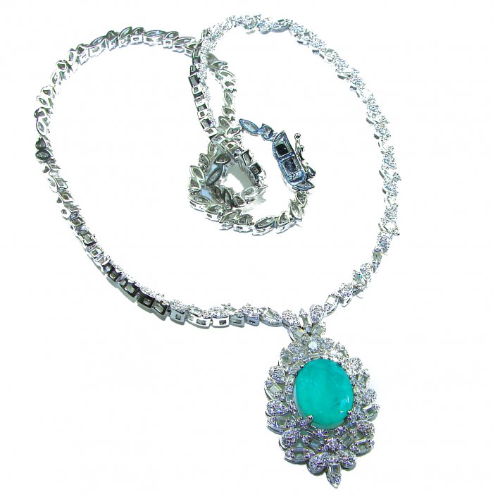 Giovanna 10.2 carat authentic Emerald rhodium over .925 Sterling Silver handcrafted Statement necklace - video