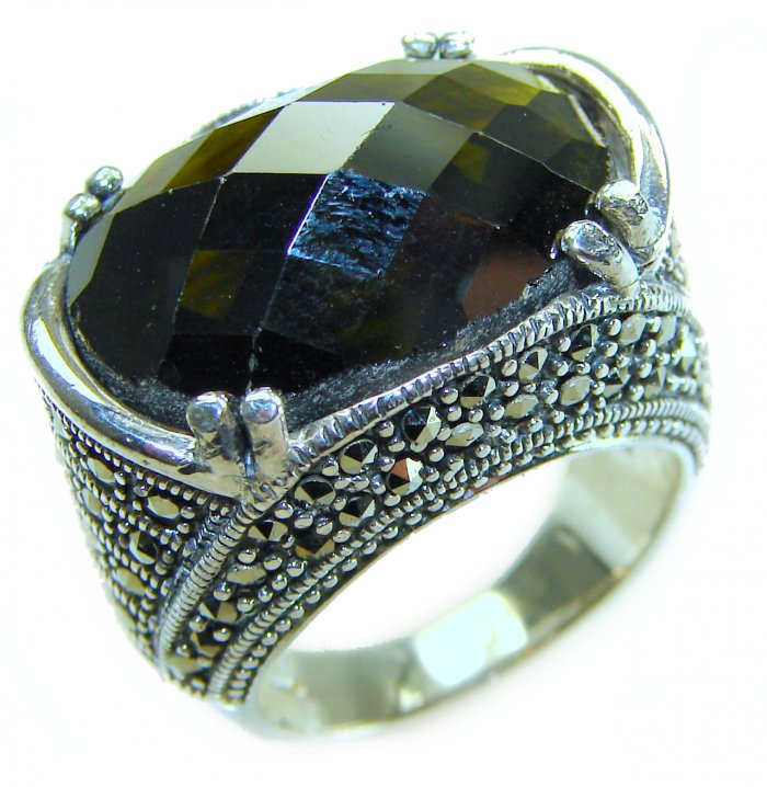 Green Royalty - Huge 28.5 carat Green Tourmaline .925 Sterling Silver handcraftedv STATEMENT ring; s. 7 1/4 - video