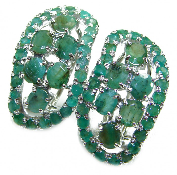 Born to Glam authentic 18.7 carat Colombian Emerald .925 Sterling Silver handcrafted Statement earrings