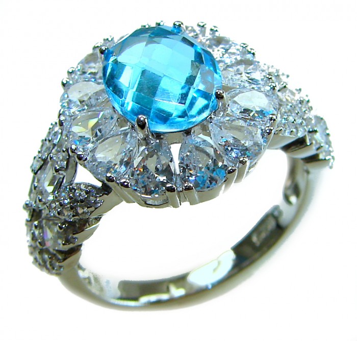 Pacifica 5.8 carat Swiss Blue Topaz .925 Sterling Silver handcrafted Large ring size 8