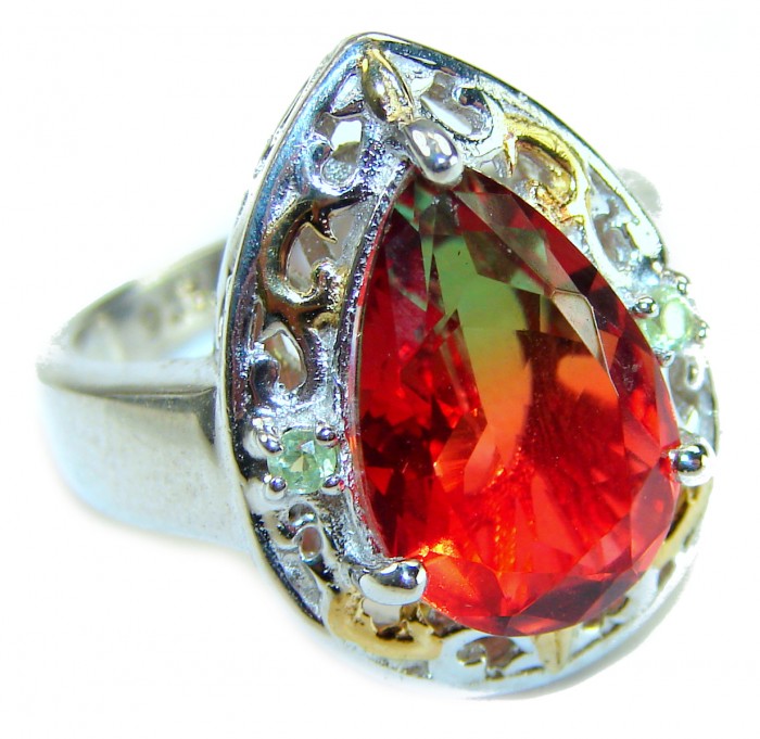 14.8 carat Brazilian Tourmaline 2 tones .925 Sterling Silver Perfectly handcrafted Ring s. 7
