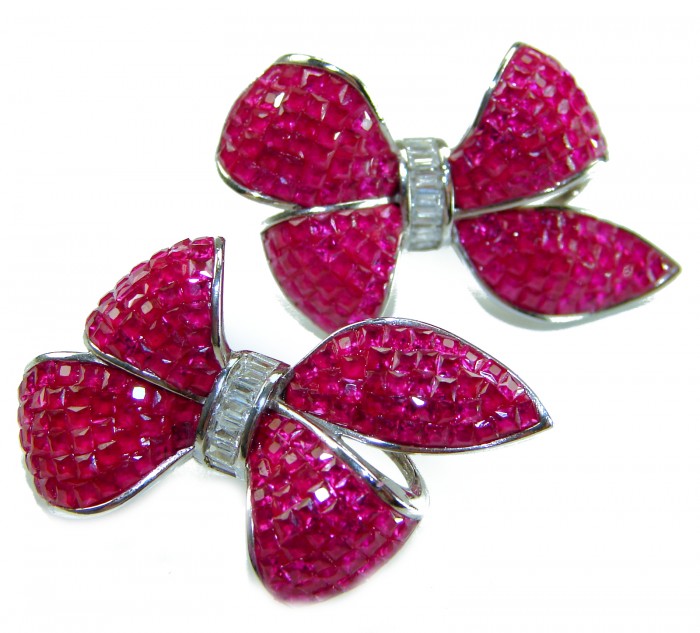 Magnificent Jewel - Bow - mystery setting 25.5 carat Ruby .925 Sterling Silver handcrafted incredible earrings