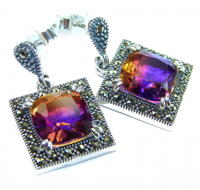 Emma 9.5 carat Ametrine Marcasite .925 Sterling Silver HANDCRAFTED Earrings