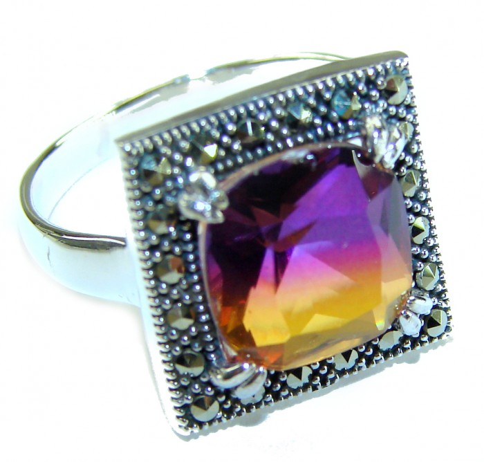 7.5 carat Ametrine Marcasite .925 Sterling Silver HANDCRAFTED Ring s. 8