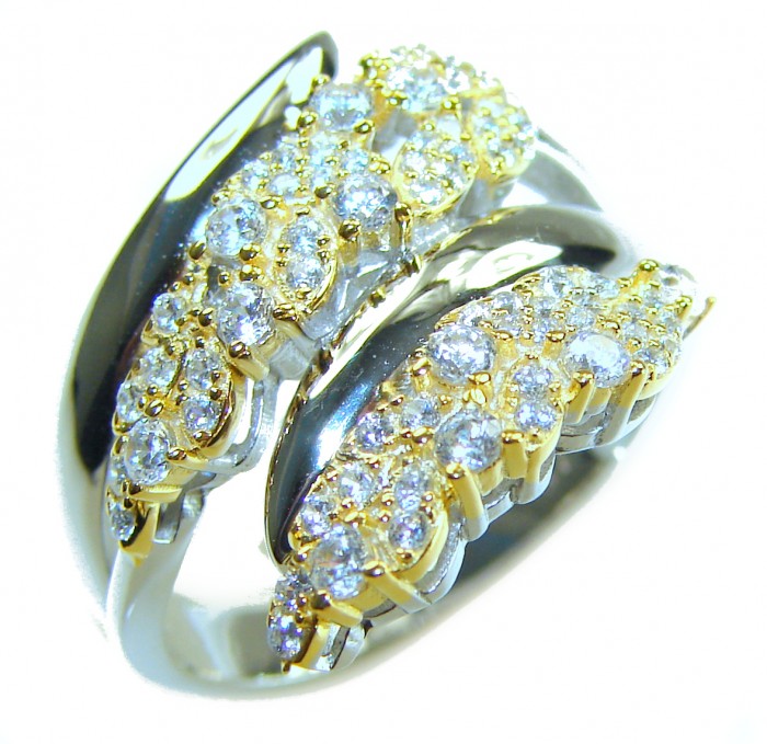 Allure Natural 8.2 carat White Topaz 2 tones .925 Sterling Silver handcrafted Ring s. 8 1/4