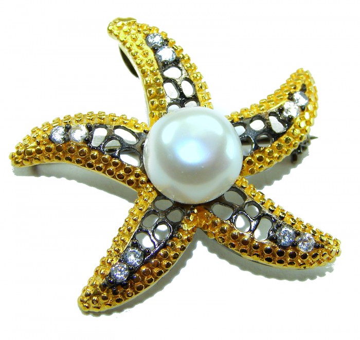 Genuine Mother of Pearl Ruby 14K Gold .925 Sterling Silver handmade Pendant Brooch