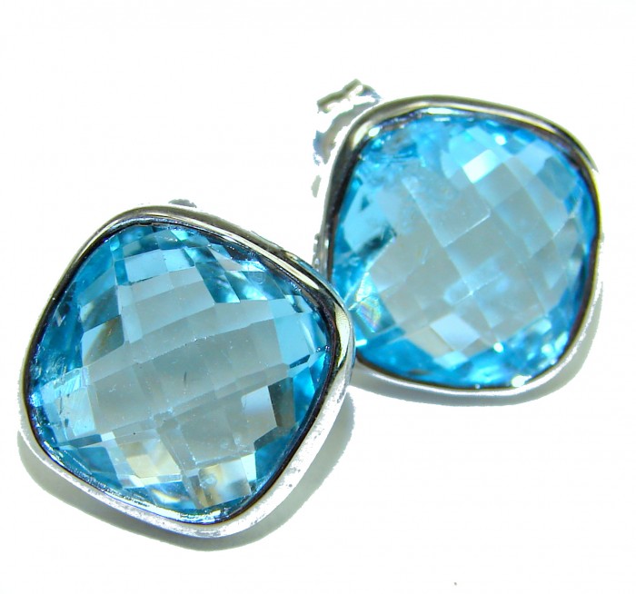 Eau Pure cushion cut 12.5 carat Swiss Blue Topaz .925 Sterling Silver Handcrafted Earrings
