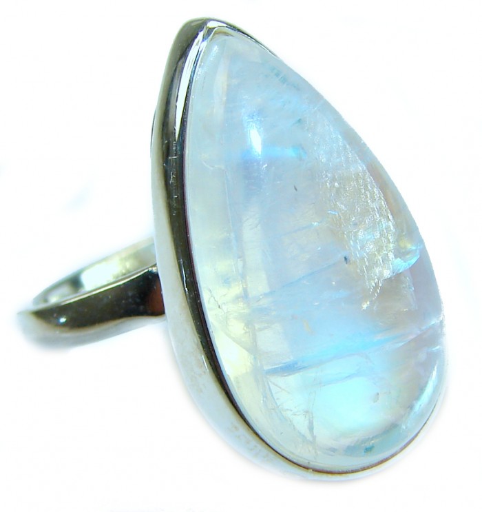 Rainbow Moonstone .925 Sterling Silver handmade ring s. 8 adjustable