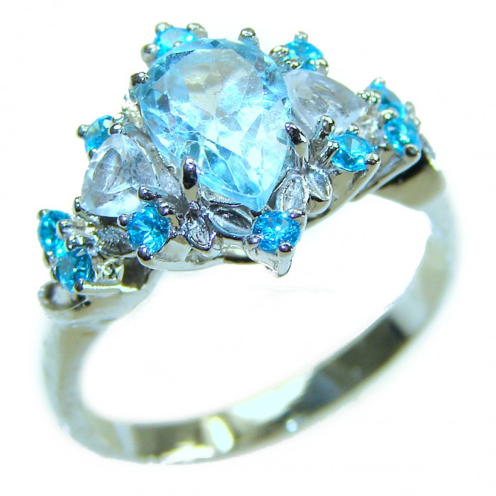 Gabriella - Luxurious 9.5 carat Swiss Blue Topaz .925 Sterling Silver handcrafted Cocktail Ring s. 8