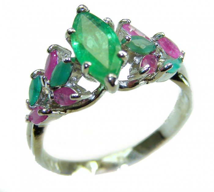 Gabriella - Luxurious 9.5 carat Emerald .925 Sterling Silver handcrafted Cocktail Ring s. 8