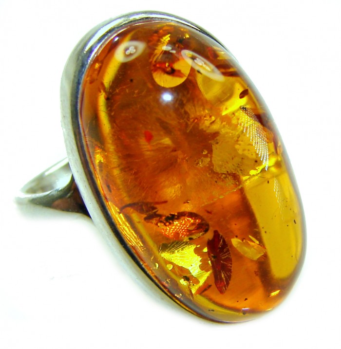 Beauty of the Nature Baltic Amber .925 Sterling Silver handcrafted ring; s. 7 adjustable