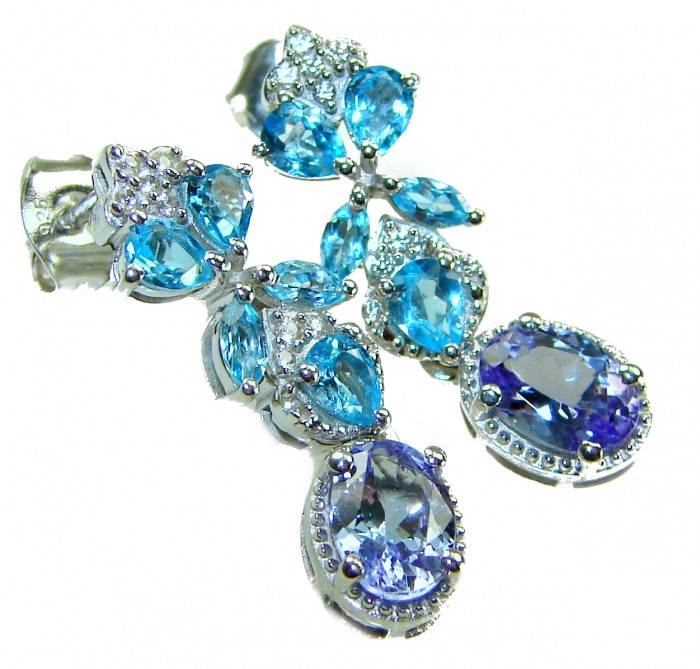 9.5 carat Swiss Alexandrite Blue Topaz .925 Sterling Silver Handcrafted Earrings