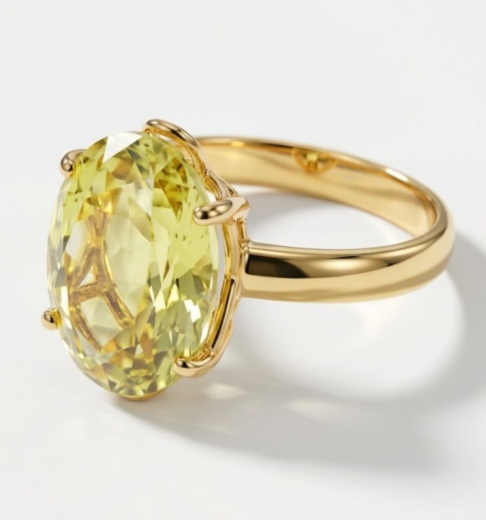 Solid 14.8 carat Genuine Lemon Quartz 18K Gold over .925 Sterling Silver handcrafted ring size 9