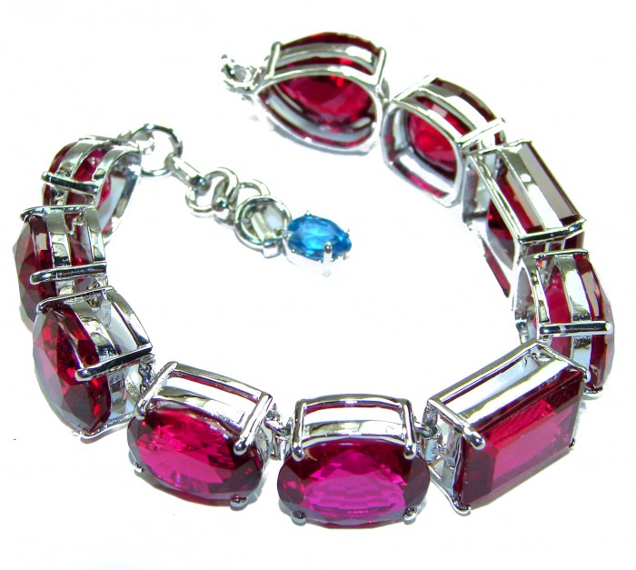 Bella Rosa - Magnificent 235.3 carat Red Ruby .925 Sterling Silver handcrafted Heavy Bracelet