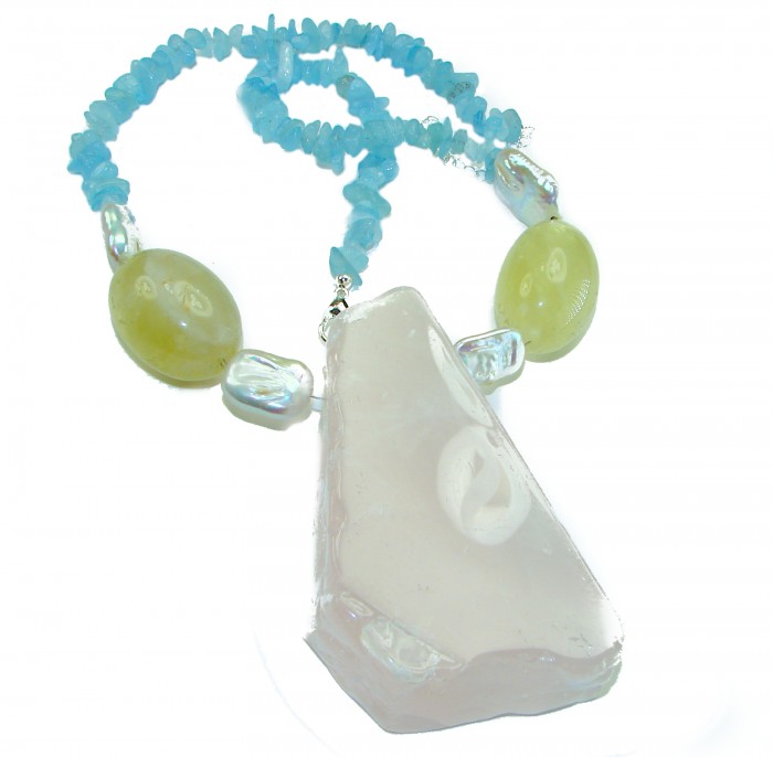 Bochic style Outstanding 288.8 carat Brazilian Rose Quartz .925 Sterling Silver handcrafted Statement necklace; 245.8 grams