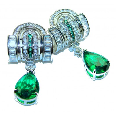 Art Deco - Very Unique 10.5 carat Colombian Emerald .925 Sterling Silver handcrafted earrings