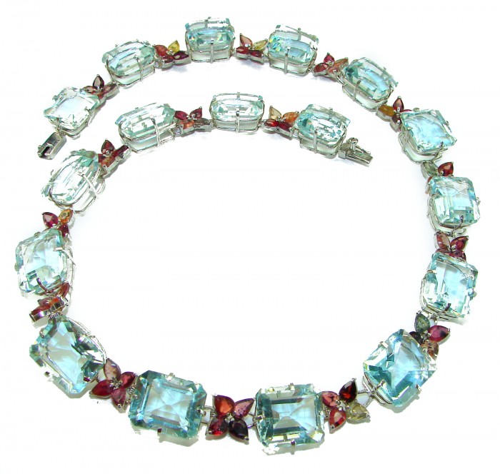 Giovanna Authentic 212.2 carat Aquamarine Watermelon Tourmaline .925 Sterling Silver handmade necklace