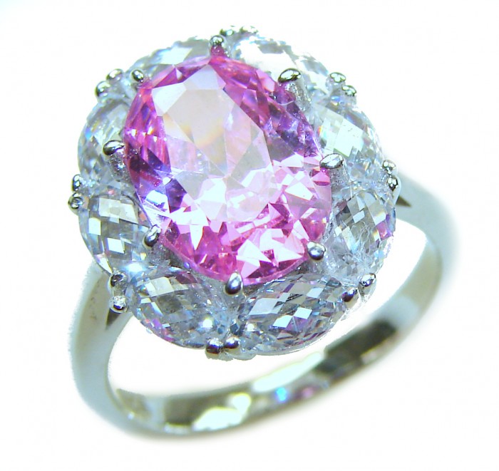 Art Deco - Born to Glam authentic 10.5 CARAT Pink Topaz .925 Silver handcrafted Eternity Ring s. 6