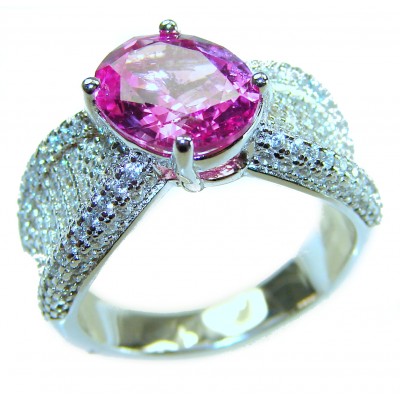 Blooming Orchid 6.8 carat Pink Sapphire .925 Silver handcrafted Cocktail Ring s. 6